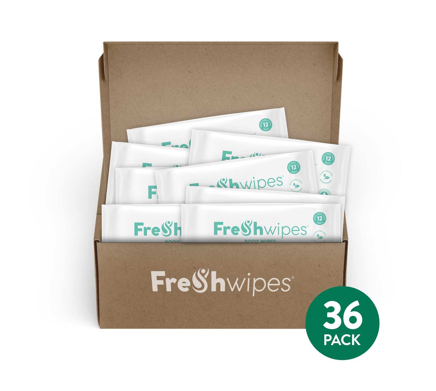 Unscented: 36 x Packs (Full Box) FreshWipes Body Wipes