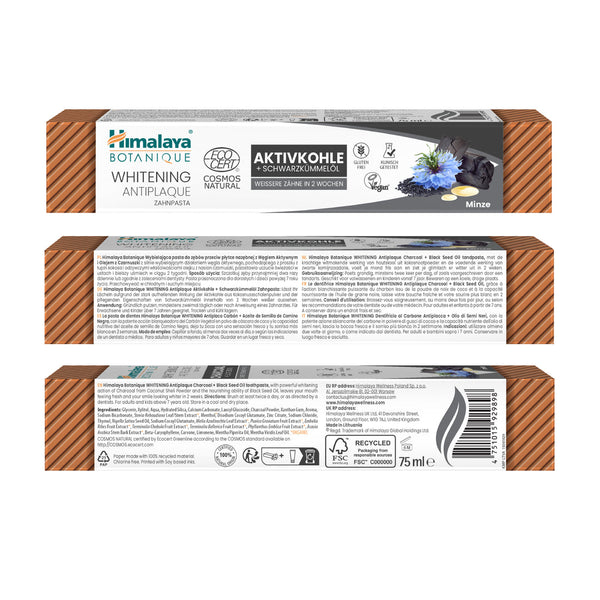 Himalaya Botanique Whitening Antiplaque Toothpaste Charcoal + Black Seed Oil 75 ml