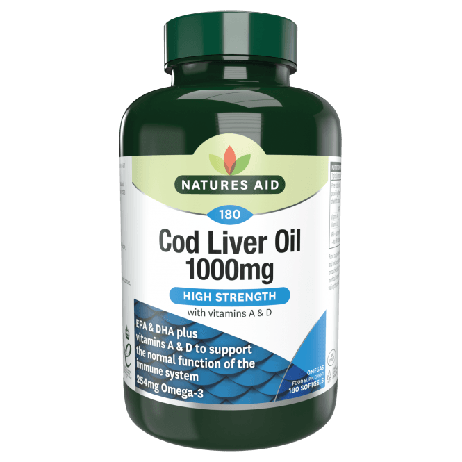 Natures Aid Cod Liver Oil 1000mg High Strength 180 Soft Gels