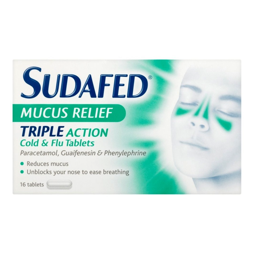 Sudafed Mucus Relief Cold & Flu – 16 Tablets